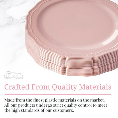 CountrySide Vintage Embossed Blush Plastic Dessert Plates for Party (20 PC) Heavy Duty Disposable Dinner Set 7.5", Fine China Look Dishes and Perfect Disposable Plates for Baby Showers, Weddings etc