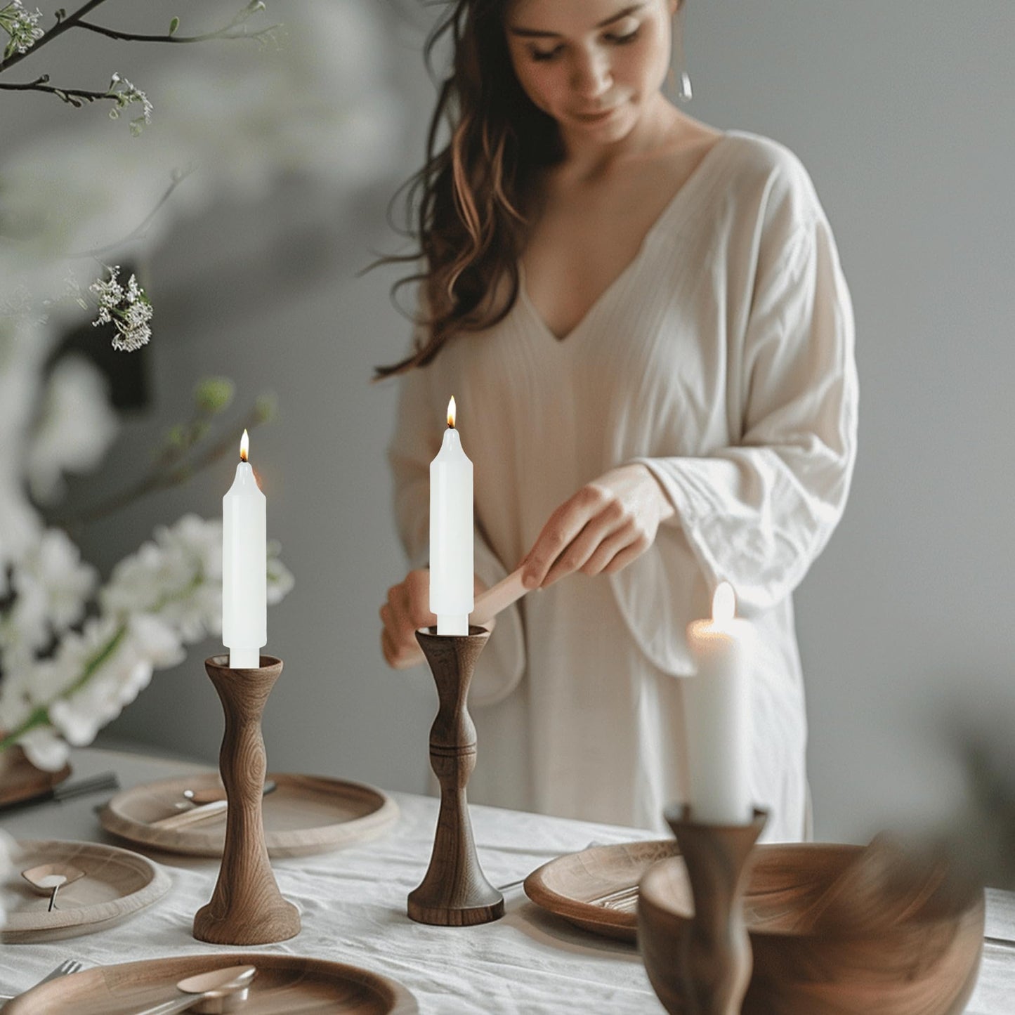 MAITREYA White Candlesticks Short Taper Candle Dripless Dinner Candle for Wedding Party Decoration Home Dinner,6.5inch,4 Pack