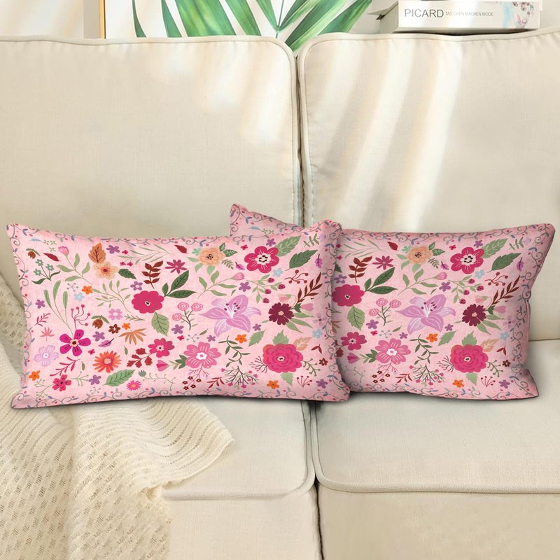 COARVXA Floral Pillow Covers 18x18 Set of 2,Pink Farmhouse Floral Pillow Covers Decor Double Sided Pattern Cushion Cover Soft Pillow Case for Living Sofa Room Bed Porch Patio Square Pillow Cover