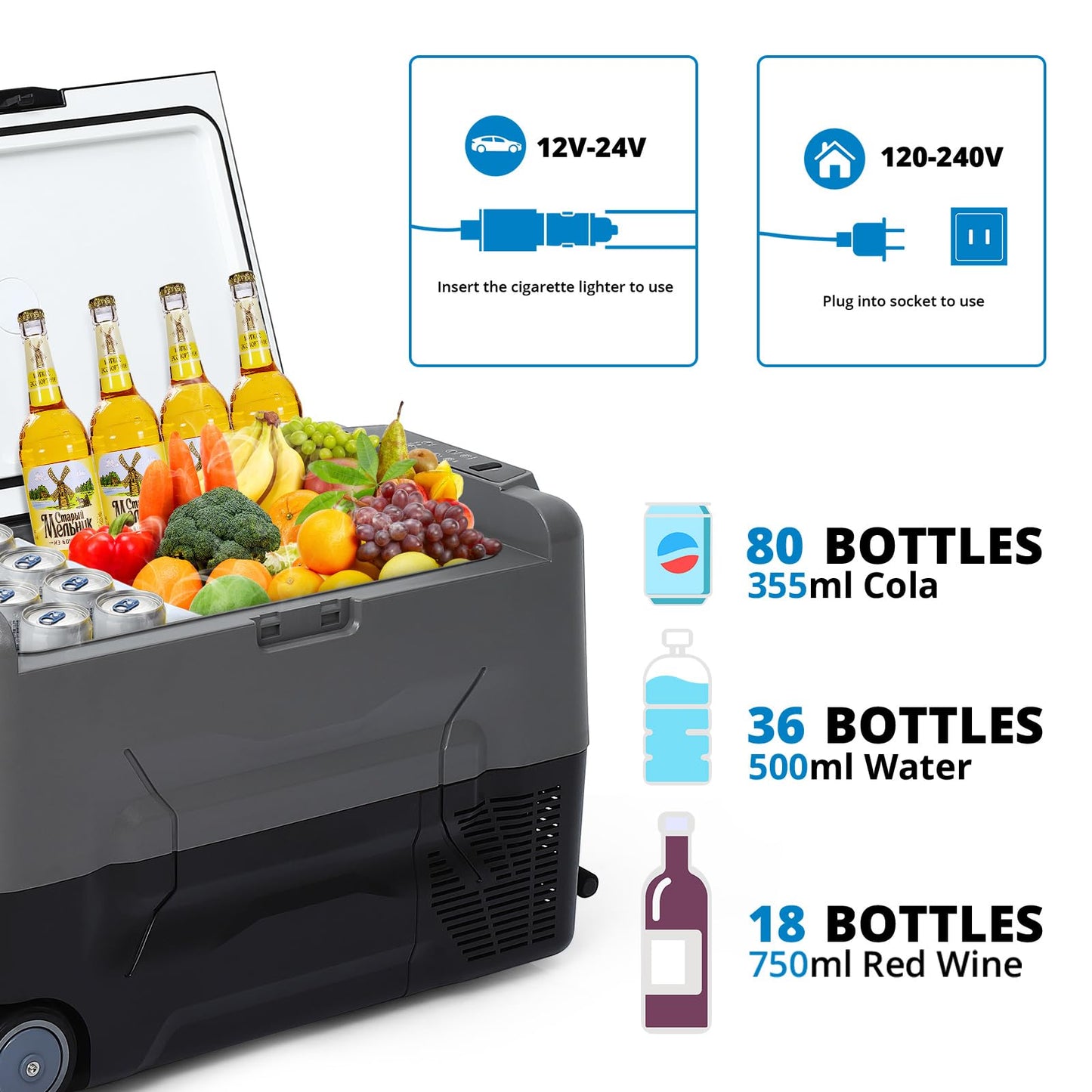 KIMORE Car Refrigerator 12/24Volt DC, Portable Freezer, RV Car Fridge APP Control, 37 Quart -4℉-68℉ Portable Refrigerator for Camping, Outdoor, Travel, Fishing or Home Use