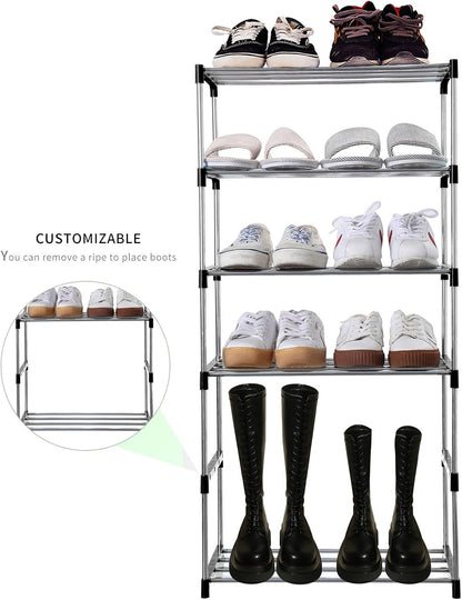 Jucaifu Stackable Shoe Rack - Space-Saving 3-Tier Organizer for Entryway, Hallway & Closet | Black