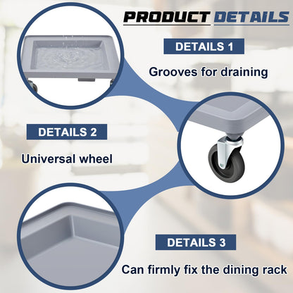 Aurelema 21 x 21 x 3 Inches Dolly for Dish and Glass Rack with 4 Wheels Dolly Dishwashing Rack Cart 250 Lbs Load Capacity for Kitchen Dining Room Floor Storage Room Restaurants,Gray (2 Pcs)