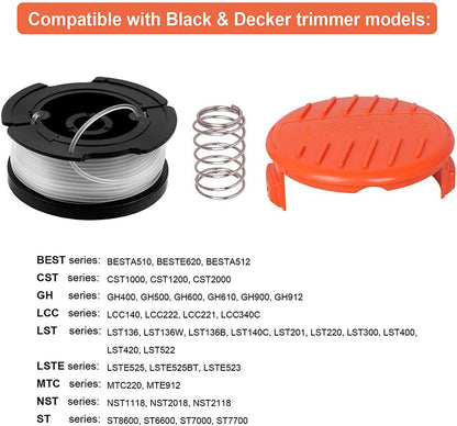 THTEN AF-100 String Trimmer Spool - 30ft 0.065" Refills for Black and Decker Models | 6 Pack