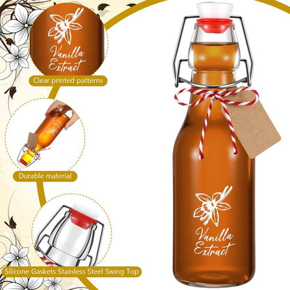 Reallnaive 12 Pack 8oz Vanilla Extract Bottles Swing Top Glass Bottles for Vanilla Extract Homemade Glass with Caps and Cotton Twines for Wedding Baby Shower Favors