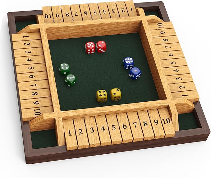 Shut The Box Game 4 Player Wooden Board Game Dice Game Classic Math Learning Game for Kids -12 x 12