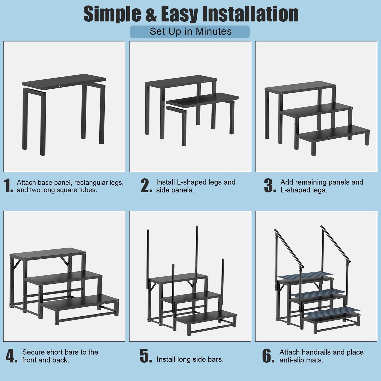 RV Steps with 2 Handrail, 3-Step Heavy Duty Hot Tub Steps, Non-Slip Outdoor Spa Steps for RV, Camper, Trailer, Mobile Home, Porch, Portable Ladder Stairs with Anti-Slip Mats (3 Steps with 2 Handrail)