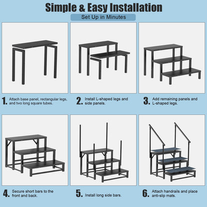 RV Steps with 2 Handrail, 3-Step Heavy Duty Hot Tub Steps, Non-Slip Outdoor Spa Steps for RV, Camper, Trailer, Mobile Home, Porch, Portable Ladder Stairs with Anti-Slip Mats (3 Steps with 2 Handrail)