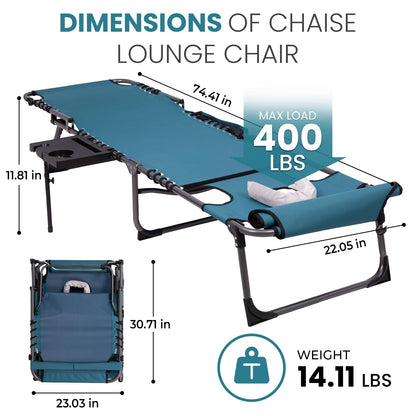 FUNDANGO Heavy Duty Tanning Chair with Face Hole & Canopy, 400lbs Beach Lounge Chair with Side Table, 5-Position Sun Lounger for Outdoor Patio Pool-Face Down Chaise with Anti-Pinch Safety Lock,Cyan