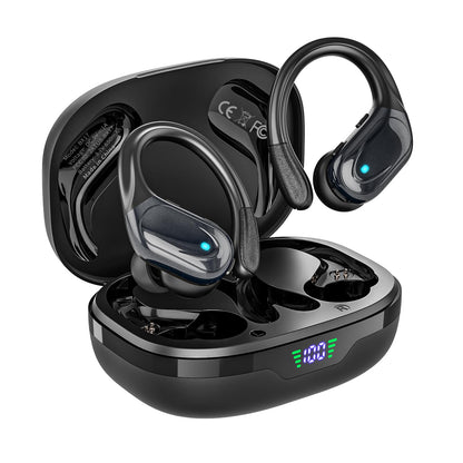 HAOYUYAN Wireless Earbuds, Sports Bluetooth Headphones, 80Hrs Playtime Ear Buds with LED Power Display, Noise Canceling Headset, IPX7 Waterproof Earphones for Workout/Running(Black)
