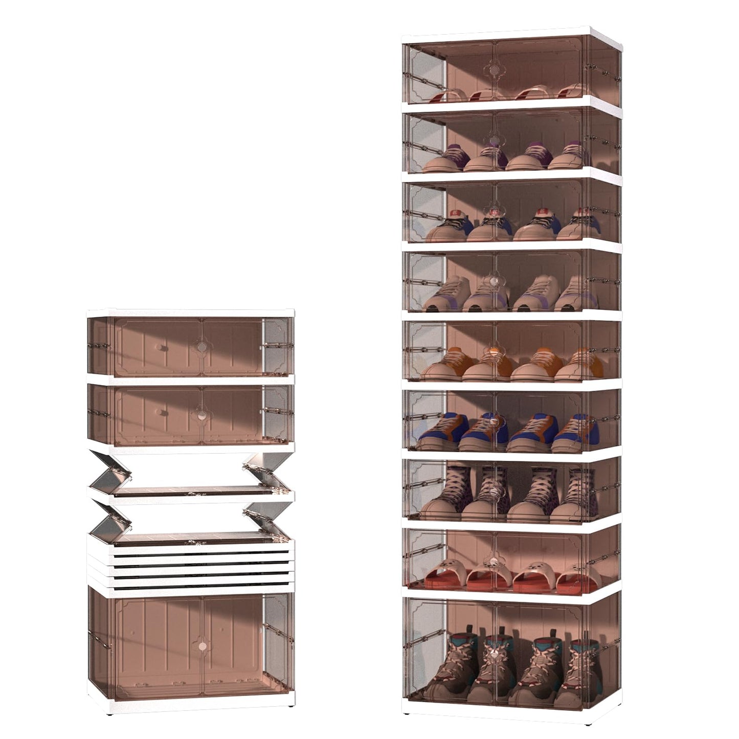 Dollate Foldable Shoe Rack with Clear Magnetic Doors,Portable Shoe Organizer Storage Cabinet on Wheels No Assembly,Large Sneaker Cabinet Bins for Living Room, Cloakroom, Entryway