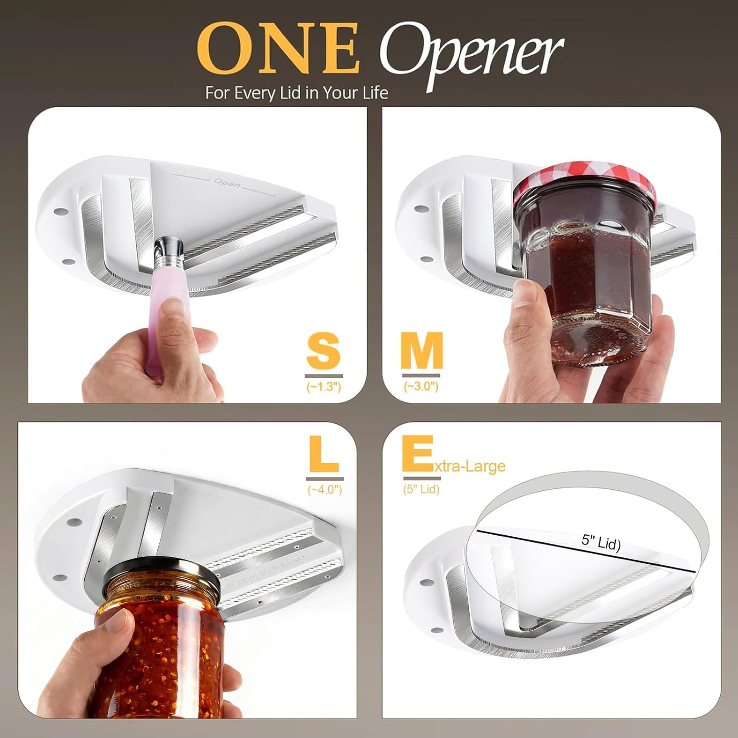 Skiennix Jar Opener - Ergonomic Grip Tool for Seniors with Arthritis | One-Handed, Stainless Steel, White