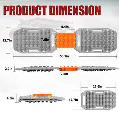 BUNKER INDUST Offroad Traction Boards with Jack Base (Grey) + 3" x 20ft Recovery Straps + Pair 3/4 D Ring Shackles + Bag 35,000 lbs Tree Saver Winch Strap