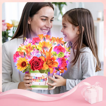 Yinqing Birthday Cards, 3D Popup Birthday Card for Women, Music and Light 10Inch Forever Sunflower Bouquet for Women Mom Wife Daughter Sister(Blank Notecard & Envelope)