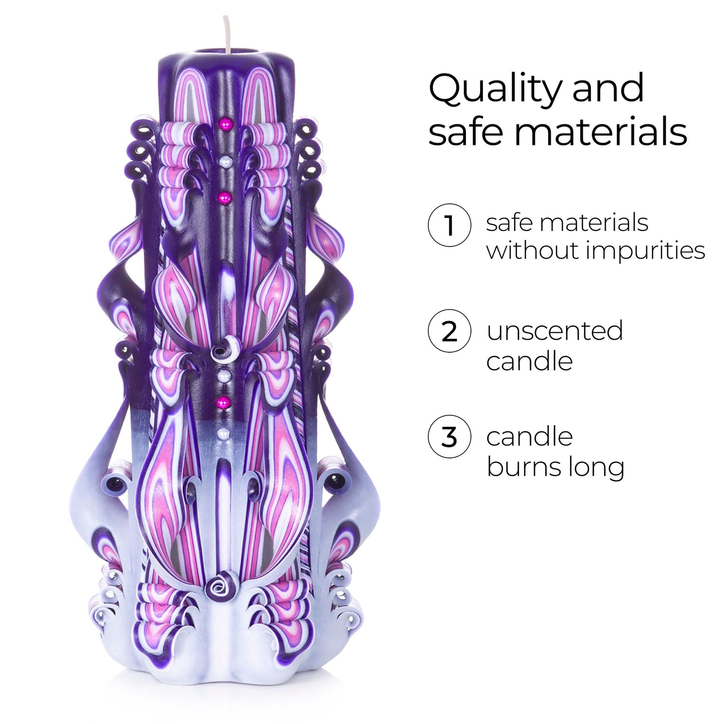 Carved Candles - Handmade Long Burning Decorative Luxury Candles - Unscented - for Home Decor, Birthdays, Anniversaries, Romantic Occasions, Gifts for Women, Christmas Gift for Mom - Big Purple