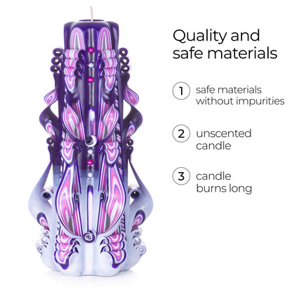 Carved Candles - Handmade Long Burning Decorative Luxury Candles - Unscented - for Home Decor, Birthdays, Anniversaries, Romantic Occasions, Gifts for Women, Christmas Gift for Mom - Big Purple