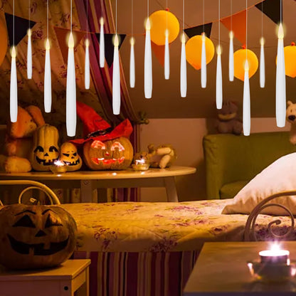 Wondise 22pcs Floating Flameless Candles with Wand Remote Timer, Hanging Battery Operated Magic Taperture Candles Flickering Window Candles for Halloween Christmas Decoration(0.45" x 6.1")