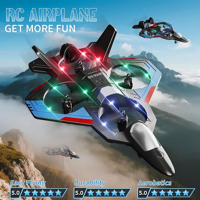 RC Planes with 3 Batteries for Kids Adults Foam Remote Control Airplane Jet Helicopter Drone Toys for Kids Adults 8-12 12-16 Remote Control Plane Airplane Toys with Led Lights
