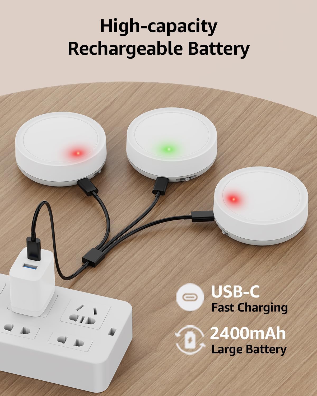 Rechargeable Puck Lights with Remote Control, 2400mAh Battery Powered LED Tap Light Push Lights Stick On for Closet USB Display Shelf Light Magnetic Under Cabinet Press Button Lighting for Classroom
