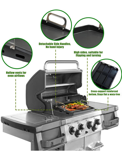 2026 Advanced Portable Steel Griddle, Griddle for Gas Grill, Non-Stick Coating, Universal Flat Top for Gas Grill/Stove/Oven/Campfire, Ergonomic Handle & Easy Clean for Outdoor BBQ & Camping, 23"x16"