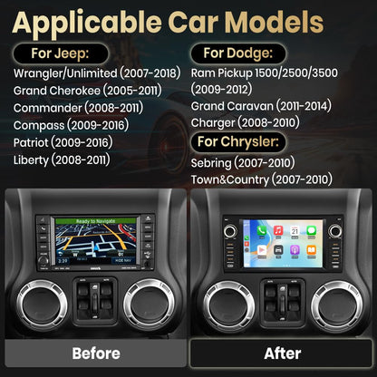 Doreon (2GB+64GB) Car Stereo for Jeep Wrangler JK 2007-2018 for Dodge Ram 1500 2009-2012, 7" Android 15 Radio with Wireless CarPlay Android Auto Button Light WiFi GPS Bluetooth FM AM SWC