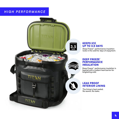 Titan by Arctic Zone Deep Freeze Cooler - 36 Can Zipperless Welded Cooler with Deep Freeze Insulation, Microban, and Hardbody Liner with SmartShelf - Tactical Forest Green