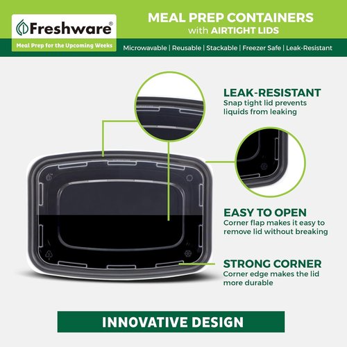 Freshware Meal Prep Containers - 50 Pack | 1 Compartment Food Storage, BPA Free, Stackable, 24 oz