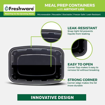 Freshware Meal Prep Containers - 50 Pack | 1 Compartment Food Storage, BPA Free, Stackable, 24 oz