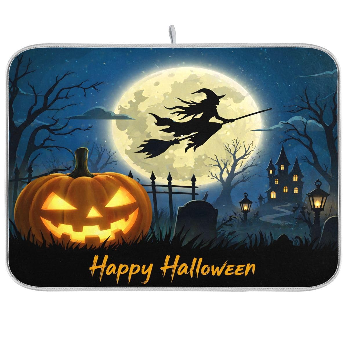 Bolaz Halloween Night Witch Bat Dish Drying Mat, Extra Large, 18" x 24", Black, Rectangular