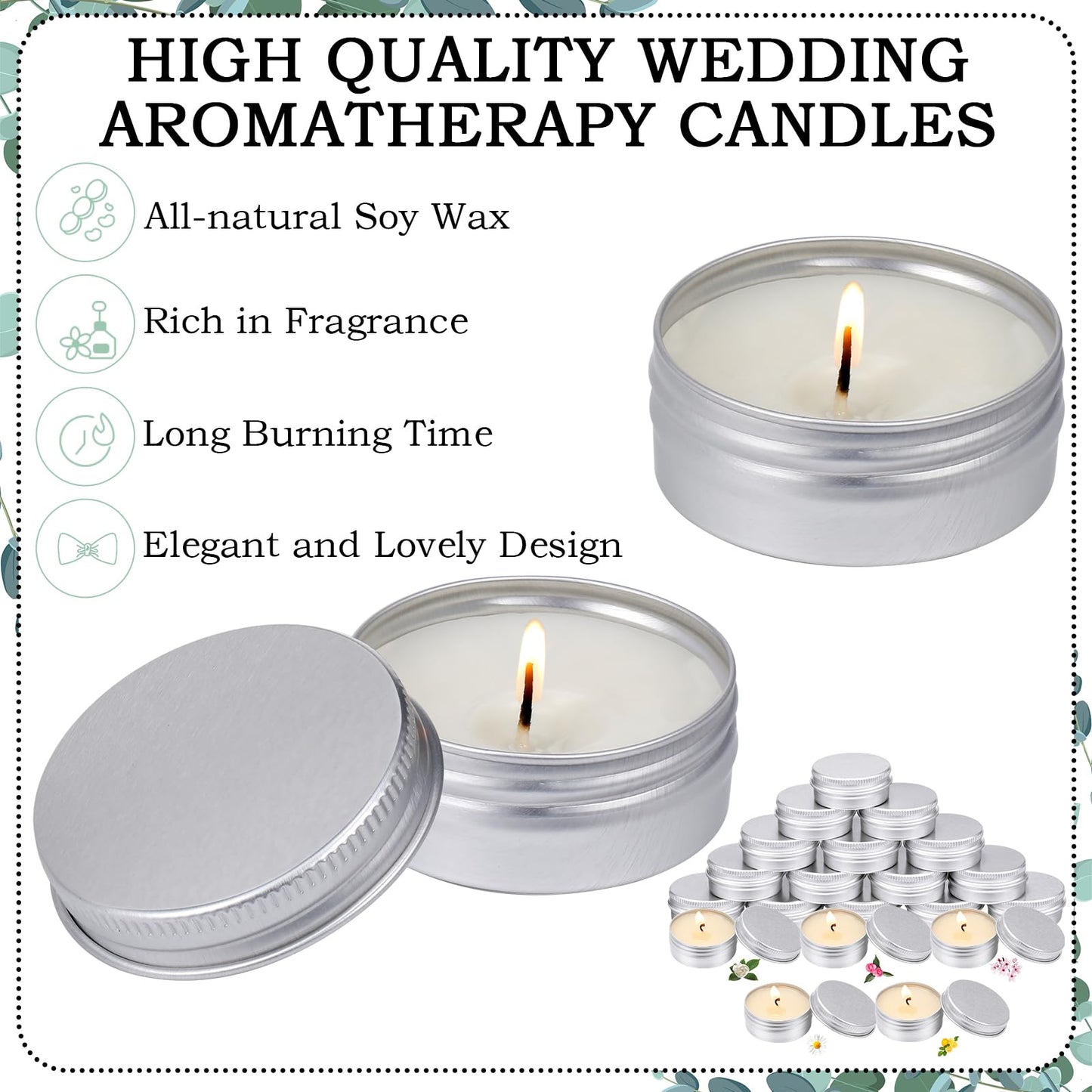 MTLEE 50 Pcs Wedding Scented Candles Gift Travel Tin Candle Aromatherapy Candle for Christmas Winter Baby Shower Favors Wedding Gifts(Gardenia,Camellia,Chamomile,Lemon & Sage,Cherry Blossom)