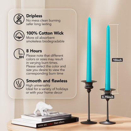Pickood 10-Inch Tall Dripless Taper Candles Set of 4 - Dark Green Tapered Candles, Perfect for Christmas - Smokeless, Unscented, Long Burning - Hand Poured, Colored Tall Candlesticks - Hunter Green