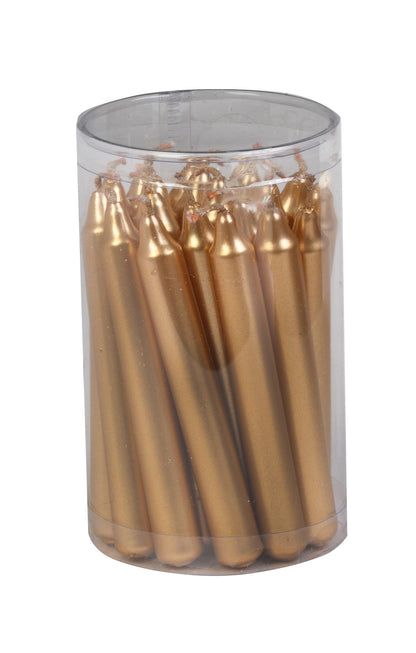 Biedermann & Sons Gold Metallic Chime Candles, 20 Count Box, 4 Inch Tall 0.5 Inch Diameter, Dripless Paraffin Wax, 2 Hour Burn, Fits Rotating Angel Chime Carousels and Chime Holders