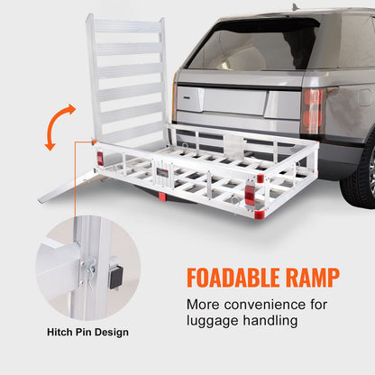 VEVOR 50 x 29.5 x 8.7 in Hitch Cargo Carrier, 500lb Capacity Trailer Hitch Mount Aluminum Cargo Basket with Folding Ramp, Luggage Carrier Rack Fits 2" Hitch Receiver for SUV Truck Pickup Camping