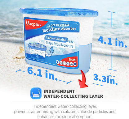 Vacplus Moisture Absorbers - 10.5 Oz Humidity Control Boxes | Odor Eliminator for Bathroom & Closet (Ocean Scent) - 12 Packs