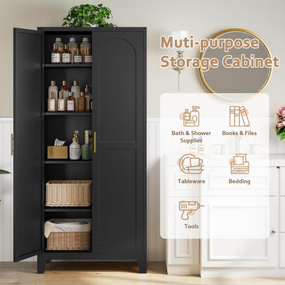Zevemomo 70.87" H Metal Kitchen Pantry Cabinet, Freestanding Cupboard with 2 Doors and 4 Adjustable Shelves, Tall Metal Storage Cabinet for Kitchen, Bathroom, Dinning Room or Laundry Room （Black）