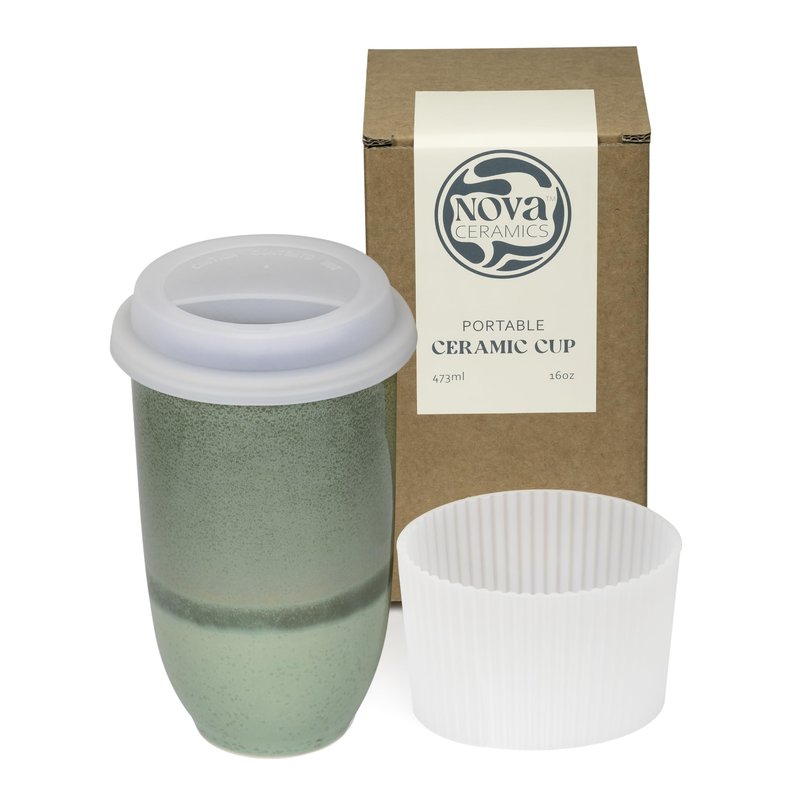 NOVA CERAMICS Coffee Travel Mug – Reusable Coffee – Microwave & Dishwasher Safe Coffee Green Tumbler - Gifts For Women Men Him Her – 16oz – Emerald