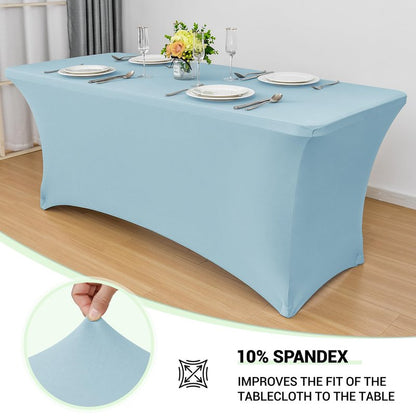 Obstal 6Ft Stretch Spandex Table Cover for Standard Folding Tables - 2 Pack Universal Rectangular Fitted Tablecloth for Party, Banquet, Events, Trade Show (Dusty Blue, 72L x 30W x 30H Inches)