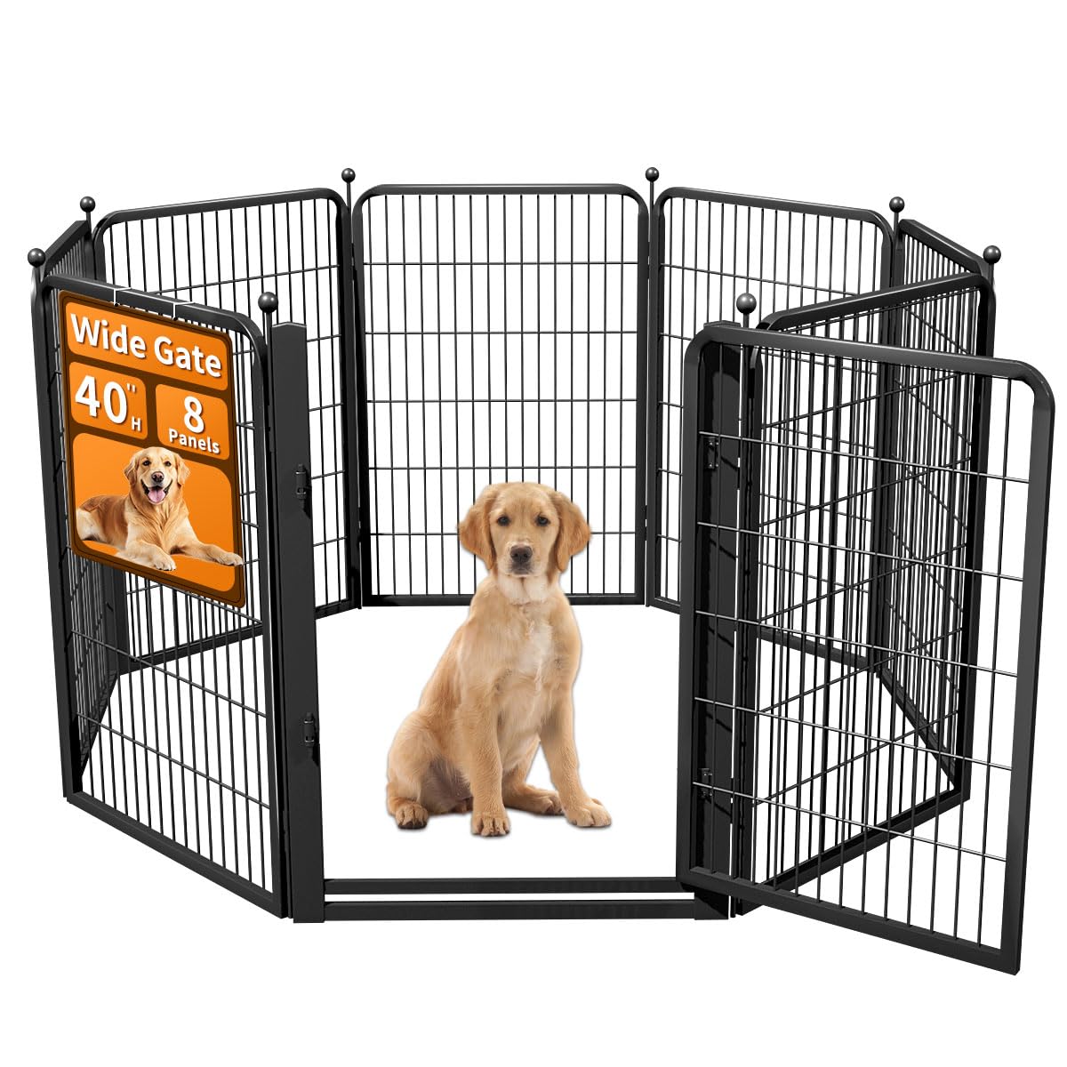 Dog Fence Outdoor Pens Outside,Portable Dog Play Pen 40" H 8 Panels Pet Playpen Exercise Pens for Puppys Small Medium Large Dogs RV Camping Yard Garden Indoor Wide Gate