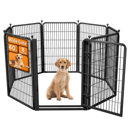 Dog Fence Outdoor Pens Outside,Portable Dog Play Pen 40" H 8 Panels Pet Playpen Exercise Pens for Puppys Small Medium Large Dogs RV Camping Yard Garden Indoor Wide Gate