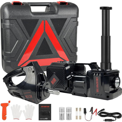 Electric Car Jack Kit 5 Ton 12V Hydraulic Floor Jack with Impact Wrench and Inflatable Pump for SUV Car Emergency Repair Tire Change Kit with LED Light