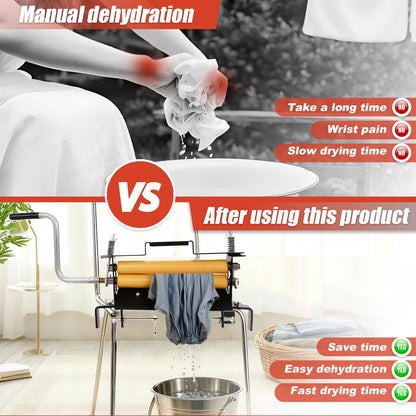 CCNLHZM Hand-Crank Clothes Wringer - Solid Wood Tan Rollers, Removes 95% Water, Portable Laundry Dehydrator for Efficient Water Removal