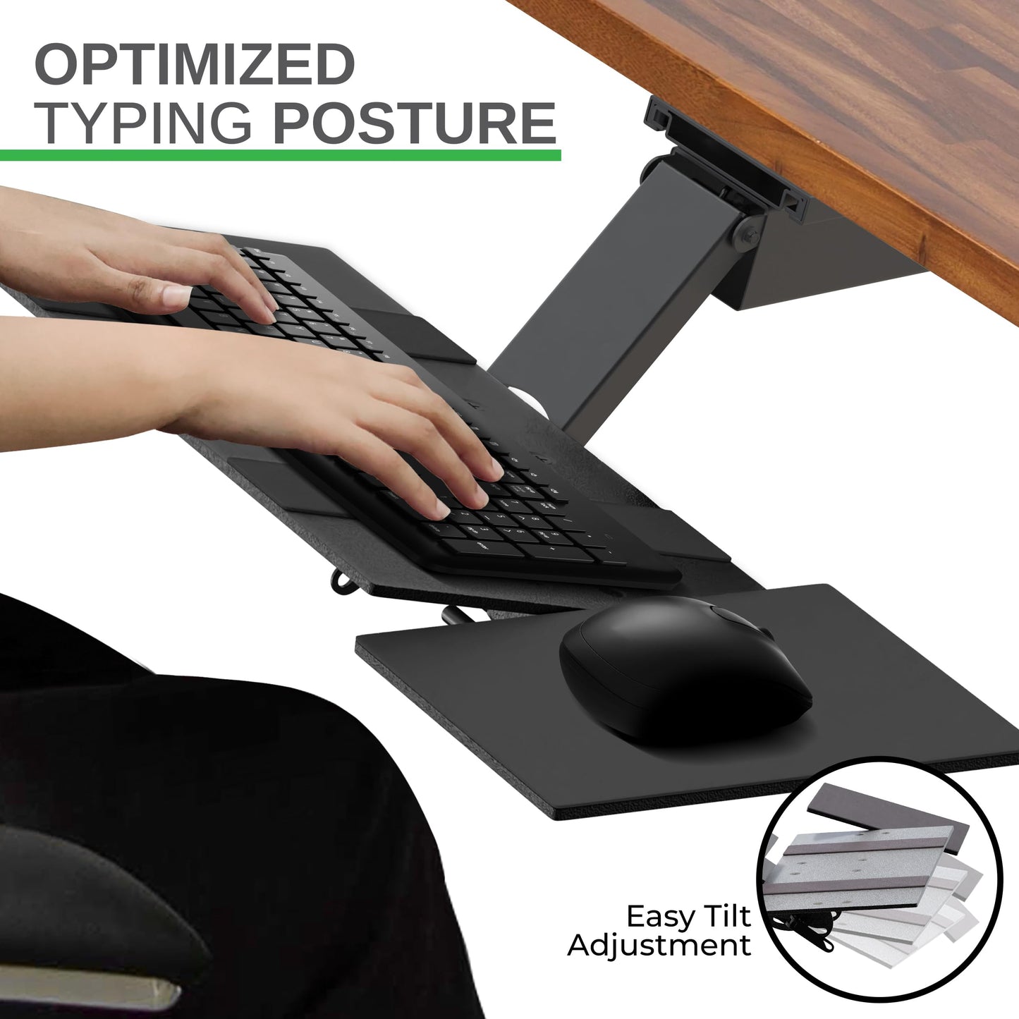 Uncaged Ergonomics KT2-b Under-Desk Adjustable Height & Angle Sit to Stand Up Keyboard Tray with negative tilt Best standing desk computer keyboard holder drawer