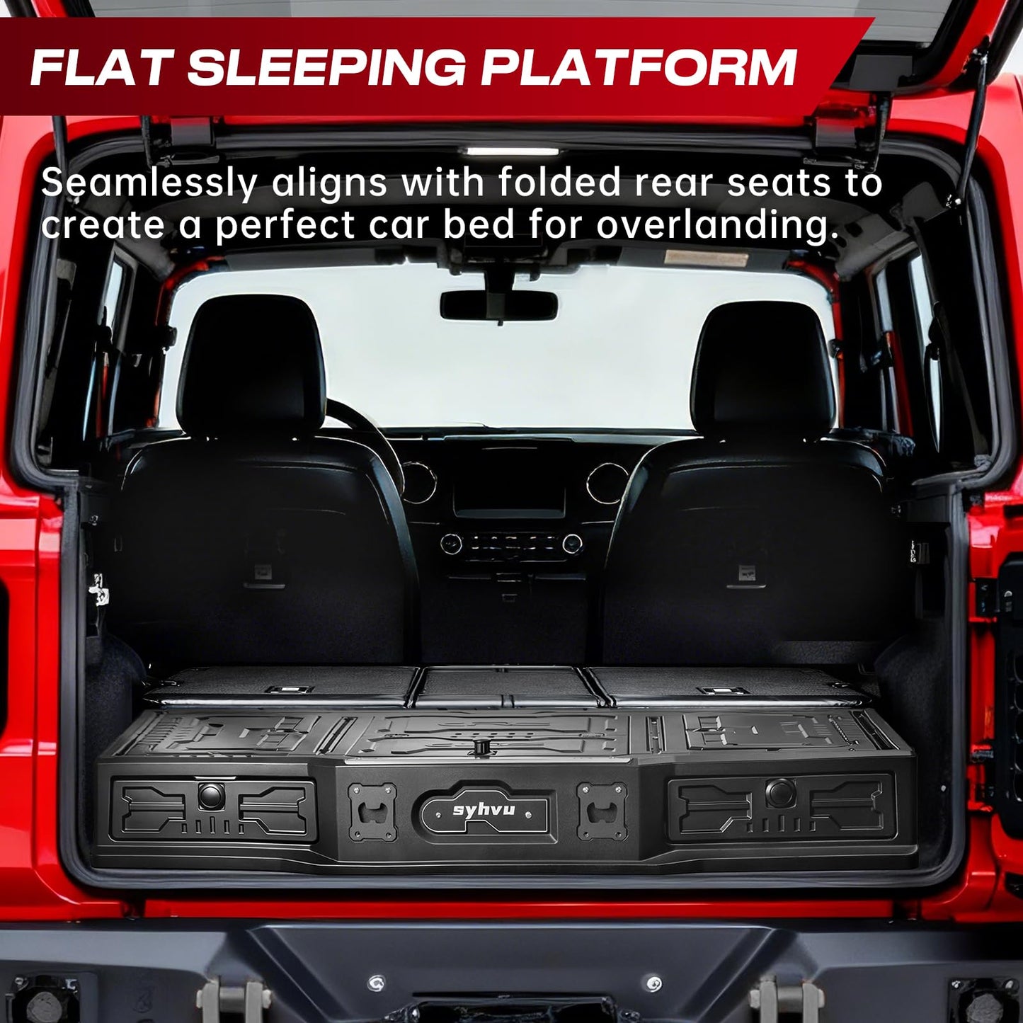 syhvu MagicBox Car Trunk Organizer for 2021-2025 Ford Bronco 4-Door, Heavy-Duty PE Storage Drawer with Hidden Lock, Fold-Flat SUV Sleeping Platform & Cargo Management System