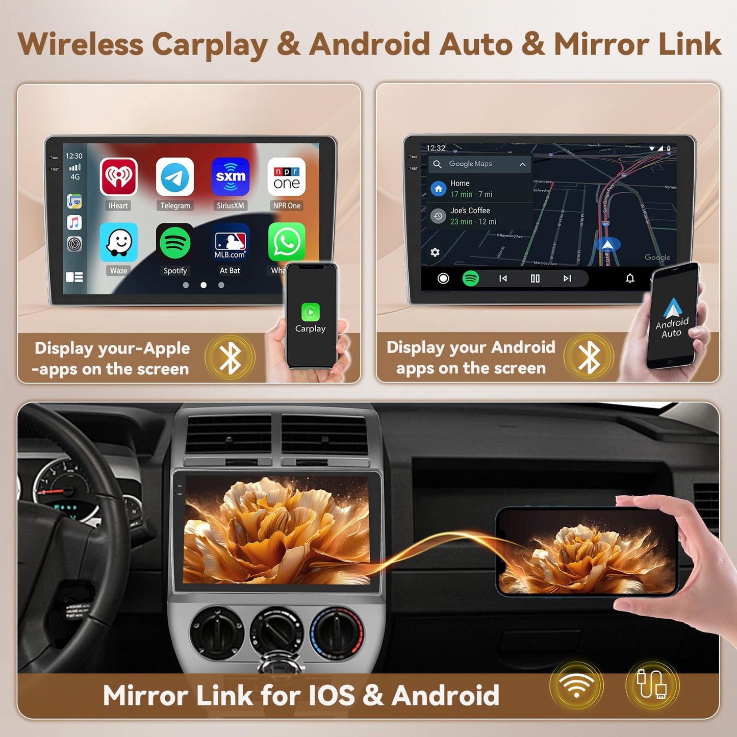 [4+128G] Android 15 Car Stereo for Jeep Compass Patriot 2006 2007 2008 2009, Hikity 10'' in-Cell Touchscreen Radio Wireless Carplay Android Auto 5G WiFi/1280 * 720P/Bluetooth/GPS SWC FM/EQ Backup Cam