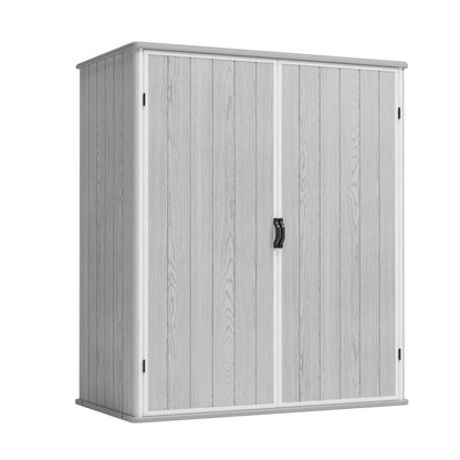 Greesum 5X3FT Plastic Storage Shed with Floor, Resin Outdoor Storaged Shed with Lockable Door, Easy Assembly All-Weather Tool Sheds for Garden, Patio, Yard, Light Gray (4.7×2.5FT)