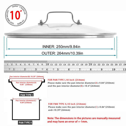 10 Inch Glass Lid for Lodge Cast Iron Skillet, 10" OXO Obsidian Frying Pan, Calphalon stainless pans and Other 10-10.25 Inch Kitchenware
