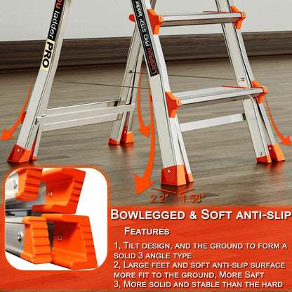 LANBITOU Ladder, Aluminum 5 Step Ladder with Handrails, Anti-Slip Wide Pedal, Tool Platform, Folding Step Stool Step Ladder for Stairs Home Outdoor Work, Lightweight-Portable, 330lbs-Capacity,