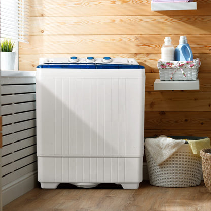 Giantex Portable Washing Machine, 26lbs Washer and Spinner Combo,18 lbs Washing 8 lbs Spinning, Built-in Drain Pump, w/Timer Control, Dorm Apartment Twin Tub Mini Laundry Washer Blue White