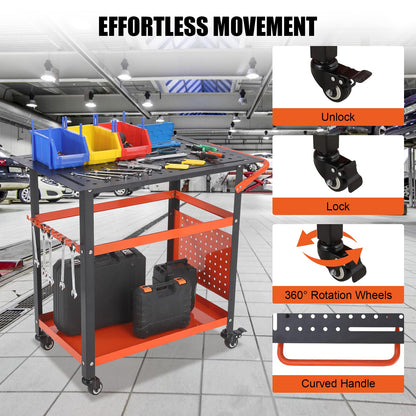 GarveeLife 36"X24" Welding Table with Wheels & Storage,Professional Heavy Duty Steel Welding Bench with Pegboard, Portable Mobile Welding Table for Hobbyist Workshop Orange