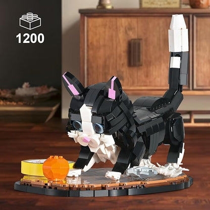 Tuxedo Cat Building Sets for AdultAnimal Black Cat Building Blocks Toy with Display BaseHome or Office DecorGift for Teens Kid Boys Girls 8+ (1200pcs)