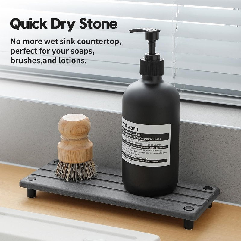 Sink Caddy Kitchen Sink Organizer, Water Absorbing Stone Tray for Sink,Diatomite Bathroom Counter Tray,Faucet Drying Mat Protector Coaster Soap Dish Rack Riser Vanity Dispenser Sponge Holder,10" x 4"